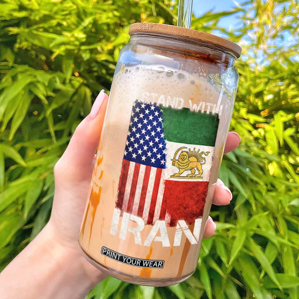 I Stand With Iran Glass Can Persian American Flag USA Persia Lion And Sun Iran TS10 Black Print Your Wear
