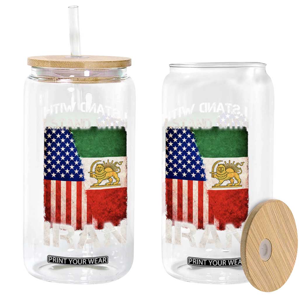 I Stand With Iran Glass Can Persian American Flag USA Persia Lion And Sun Iran TS10 Print Your Wear