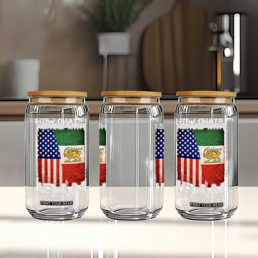 I Stand With Iran Glass Can Persian American Flag USA Persia Lion And Sun Iran TS10 Print Your Wear