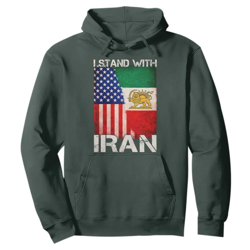 I Stand With Iran Hoodie Persian American Flag USA Persia Lion And Sun Iran TS10 Dark Forest Green Print Your Wear