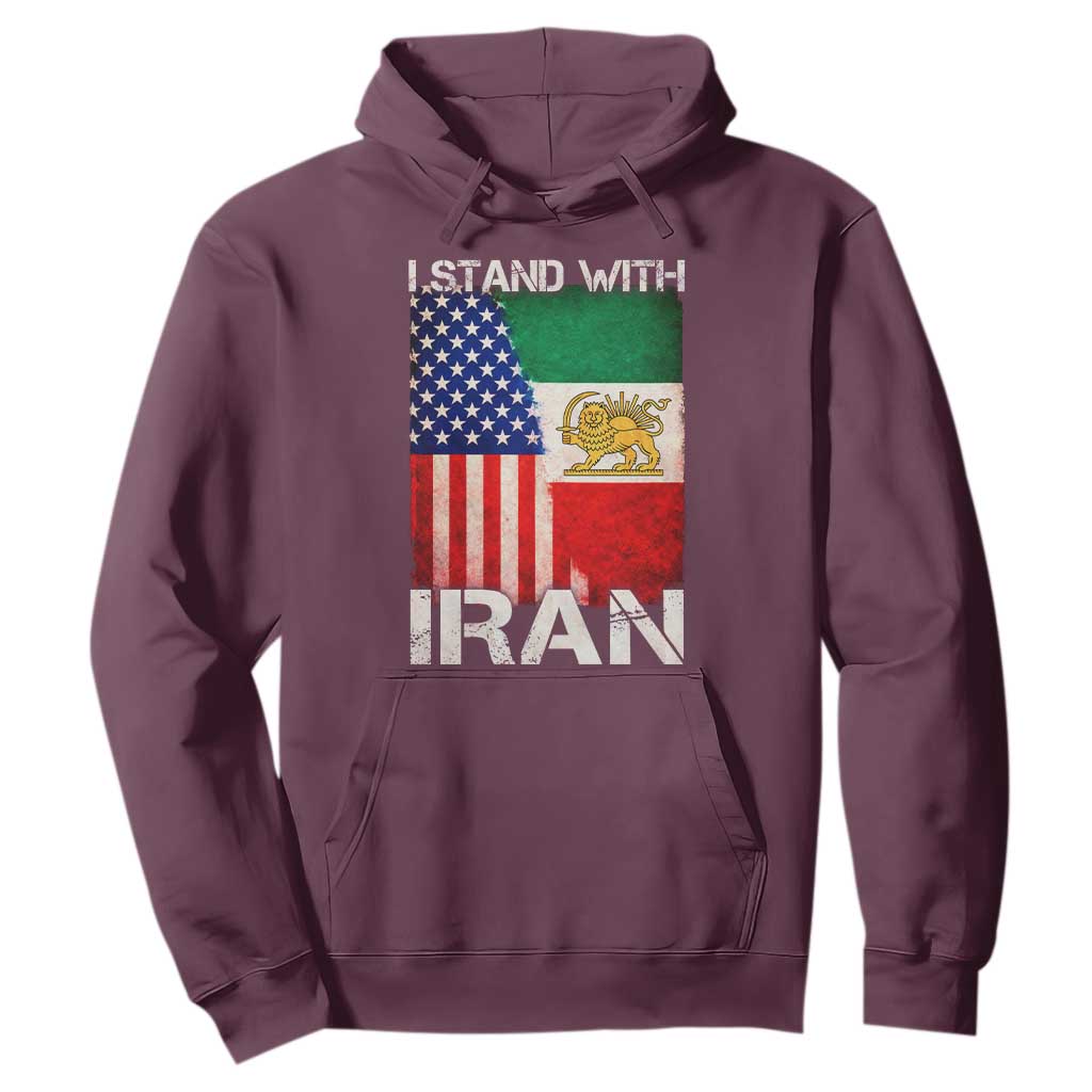 I Stand With Iran Hoodie Persian American Flag USA Persia Lion And Sun Iran TS10 Maroon Print Your Wear