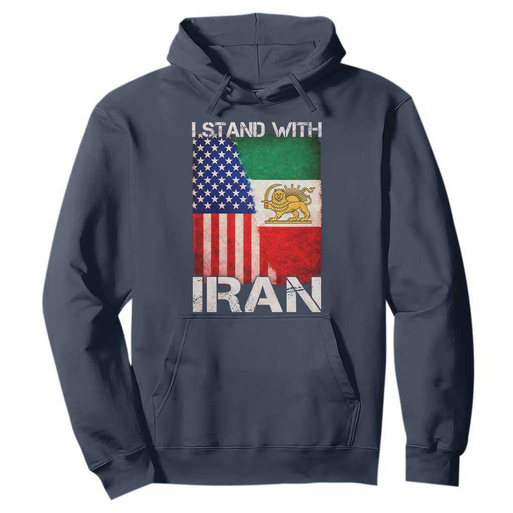 I Stand With Iran Hoodie Persian American Flag USA Persia Lion And Sun Iran TS10 Navy Print Your Wear