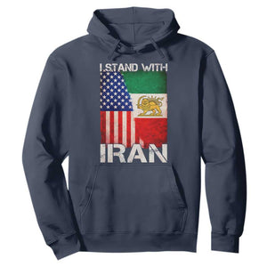 I Stand With Iran Hoodie Persian American Flag USA Persia Lion And Sun Iran TS10 Navy Print Your Wear