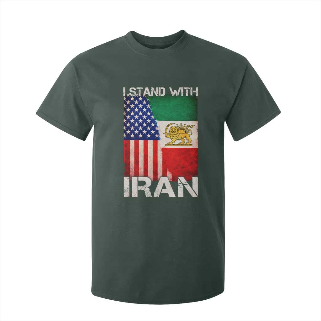 I Stand With Iran T Shirt For Kid Persian American Flag USA Persia Lion And Sun Iran TS10 Dark Forest Green Print Your Wear