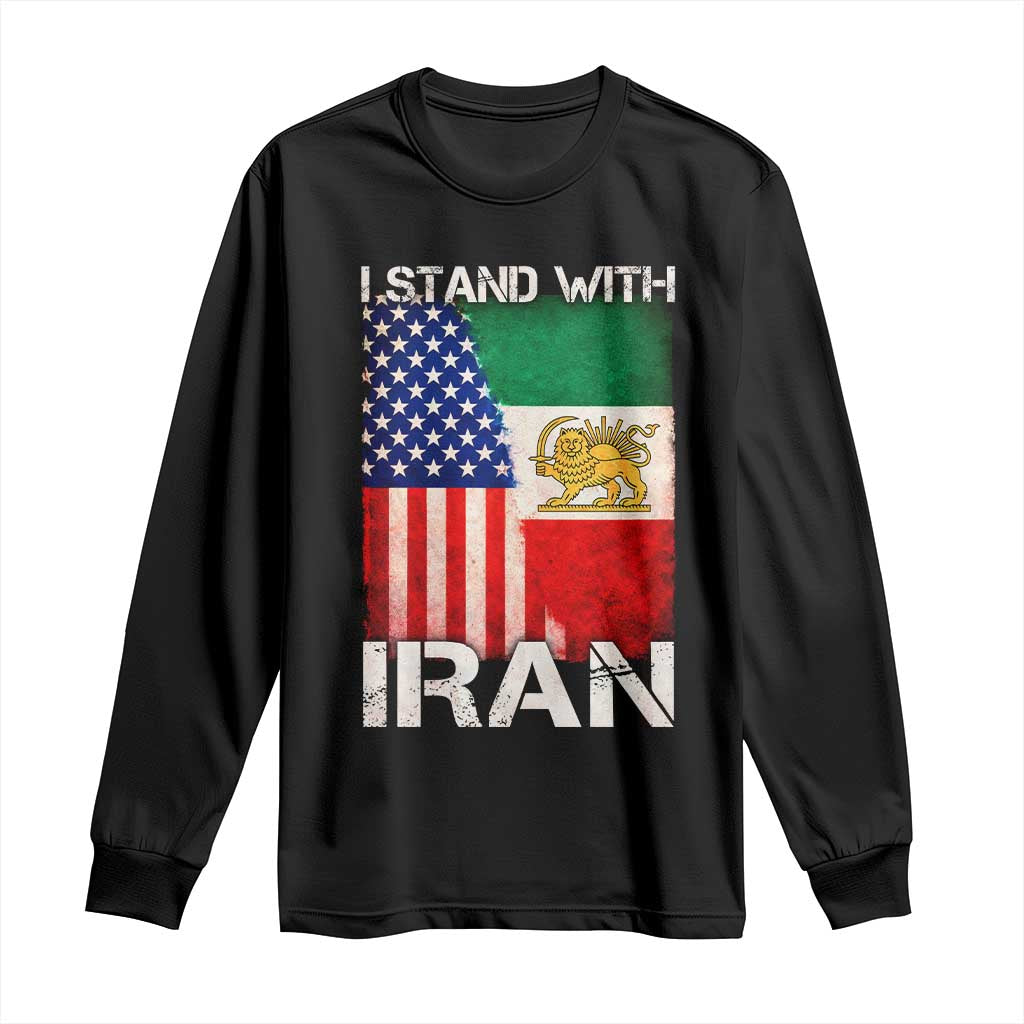 I Stand With Iran Long Sleeve Shirt Persian American Flag USA Persia Lion And Sun Iran TS10 Black Print Your Wear