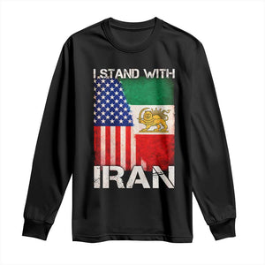 I Stand With Iran Long Sleeve Shirt Persian American Flag USA Persia Lion And Sun Iran TS10 Black Print Your Wear