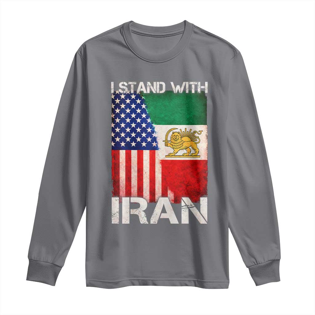 I Stand With Iran Long Sleeve Shirt Persian American Flag USA Persia Lion And Sun Iran TS10 Charcoal Print Your Wear