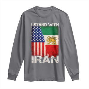 I Stand With Iran Long Sleeve Shirt Persian American Flag USA Persia Lion And Sun Iran TS10 Charcoal Print Your Wear