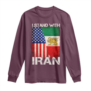 I Stand With Iran Long Sleeve Shirt Persian American Flag USA Persia Lion And Sun Iran TS10 Maroon Print Your Wear