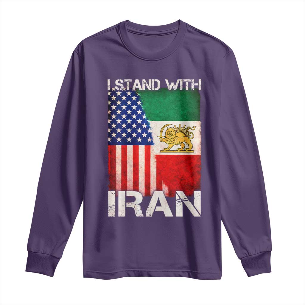 I Stand With Iran Long Sleeve Shirt Persian American Flag USA Persia Lion And Sun Iran TS10 Purple Print Your Wear