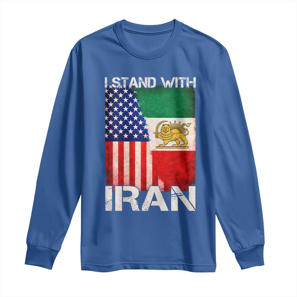 I Stand With Iran Long Sleeve Shirt Persian American Flag USA Persia Lion And Sun Iran TS10 Royal Blue Print Your Wear
