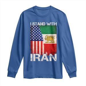 I Stand With Iran Long Sleeve Shirt Persian American Flag USA Persia Lion And Sun Iran TS10 Royal Blue Print Your Wear