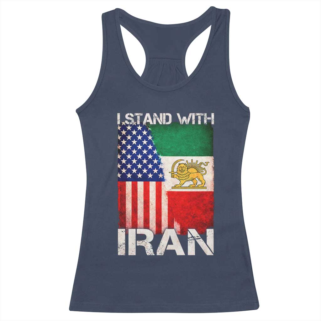 I Stand With Iran Racerback Tank Top Persian American Flag USA Persia Lion And Sun Iran TS10 Navy Print Your Wear