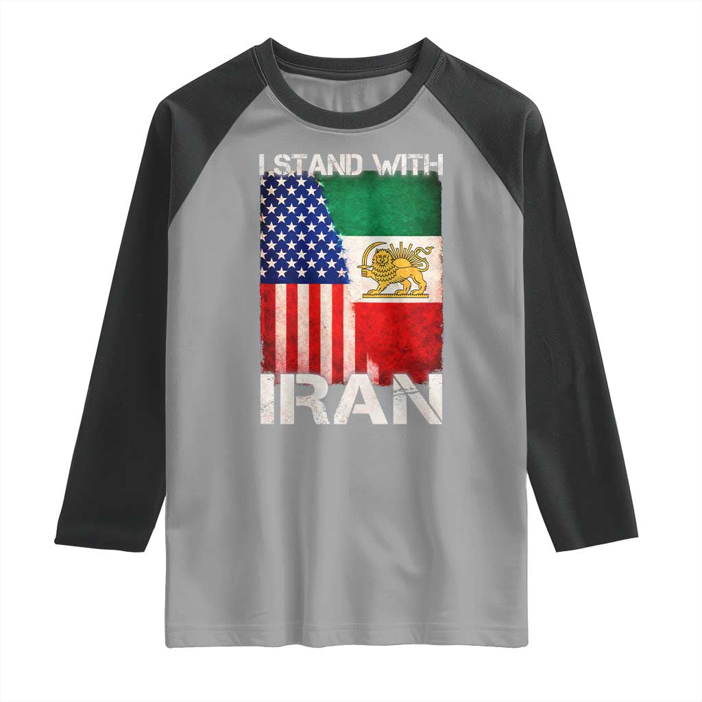 I Stand With Iran Raglan Shirt Persian American Flag USA Persia Lion And Sun Iran TS10 Sport Gray Black Print Your Wear
