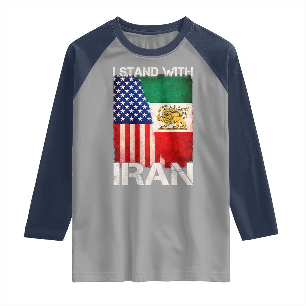 I Stand With Iran Raglan Shirt Persian American Flag USA Persia Lion And Sun Iran TS10 Sport Gray Navy Print Your Wear