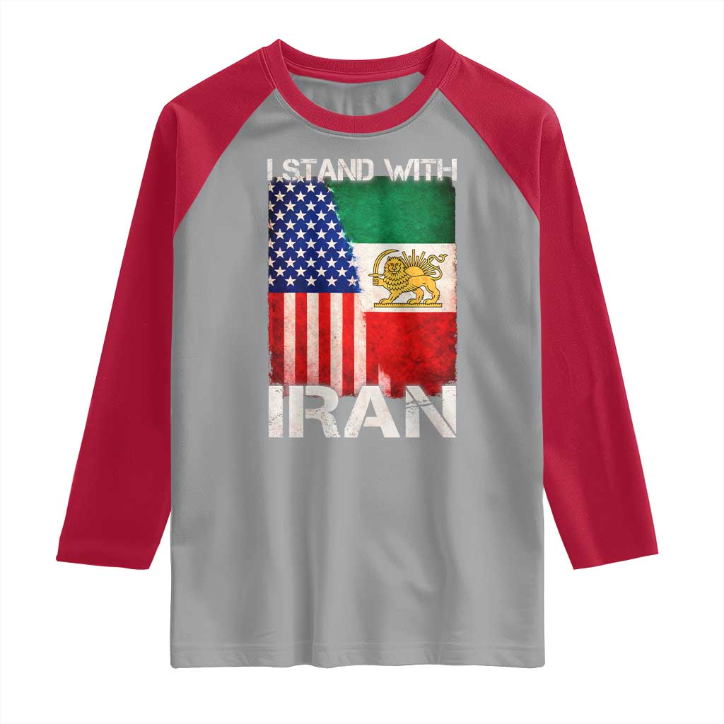 I Stand With Iran Raglan Shirt Persian American Flag USA Persia Lion And Sun Iran TS10 Sport Gray Red Print Your Wear