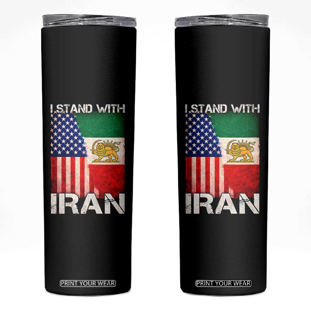 I Stand With Iran Skinny Tumbler Persian American Flag USA Persia Lion And Sun Iran TS10 Black Print Your Wear