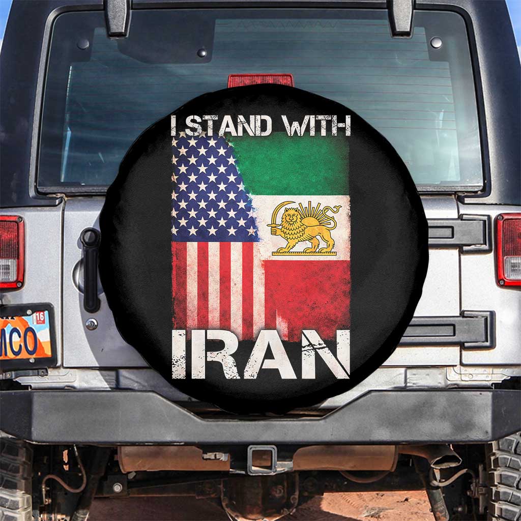 I Stand With Iran Spare Tire Cover Persian American Flag USA Persia Lion And Sun Iran TS10 No hole Black Print Your Wear