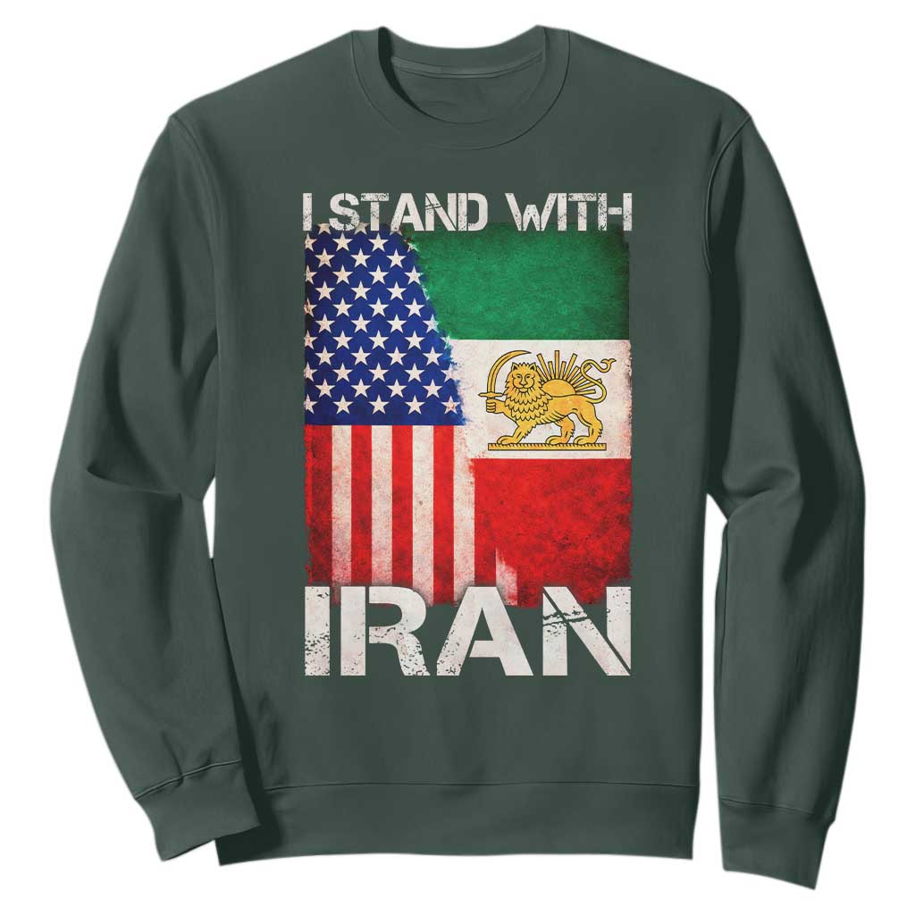 I Stand With Iran Sweatshirt Persian American Flag USA Persia Lion And Sun Iran TS10 Dark Forest Green Print Your Wear
