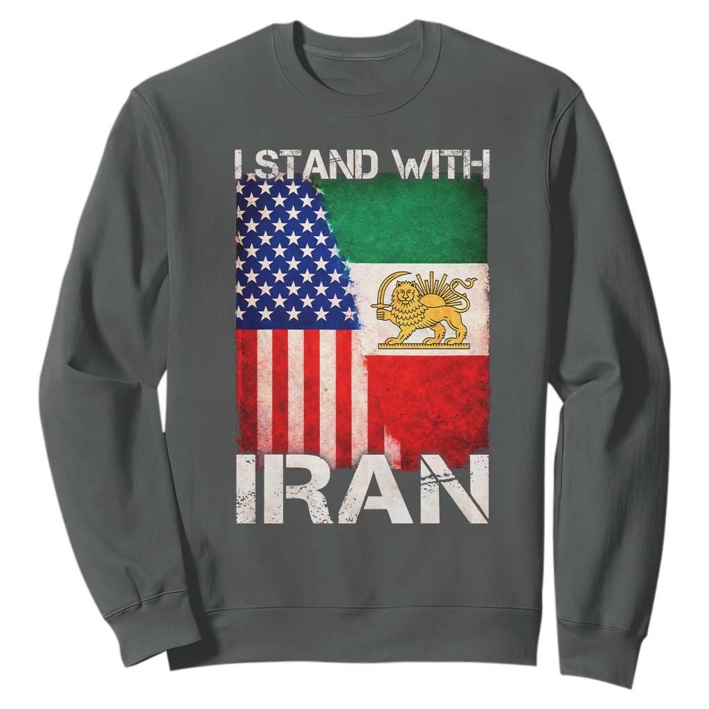 I Stand With Iran Sweatshirt Persian American Flag USA Persia Lion And Sun Iran TS10 Dark Heather Print Your Wear