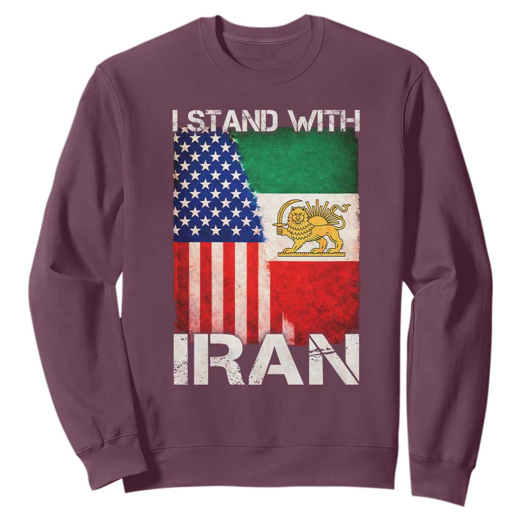 I Stand With Iran Sweatshirt Persian American Flag USA Persia Lion And Sun Iran TS10 Maroon Print Your Wear