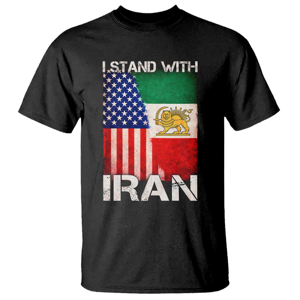 I Stand With Iran T Shirt - Persian American Flag USA Persia Lion And Sun Solidarity Tee TS10 Black Print Your Wear