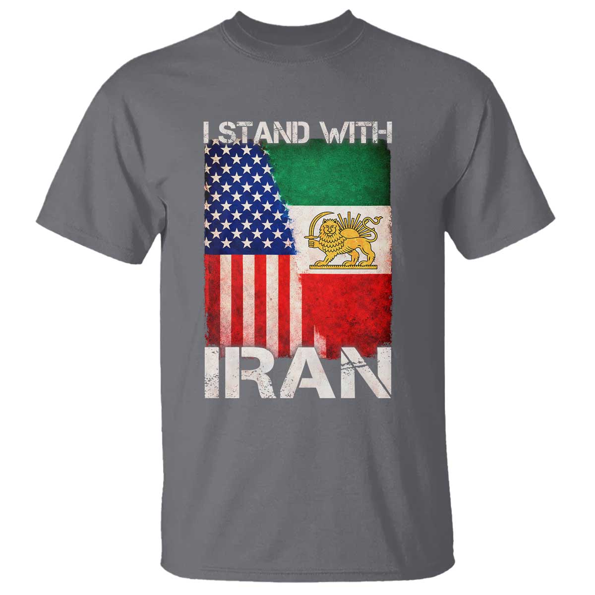 I Stand With Iran T Shirt - Persian American Flag USA Persia Lion And Sun Solidarity Tee TS10 Charcoal Print Your Wear
