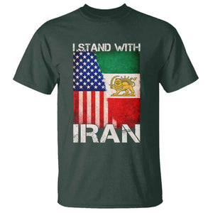 I Stand With Iran T Shirt - Persian American Flag USA Persia Lion And Sun Solidarity Tee TS10 Dark Forest Green Print Your Wear