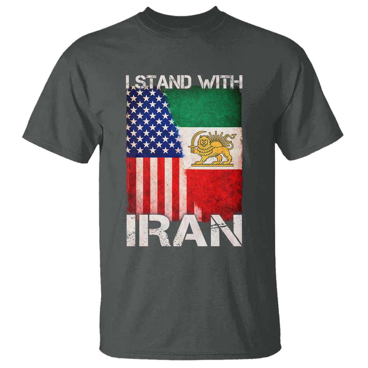 I Stand With Iran T Shirt - Persian American Flag USA Persia Lion And Sun Solidarity Tee TS10 Dark Heather Print Your Wear