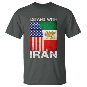 I Stand With Iran T Shirt - Persian American Flag USA Persia Lion And Sun Solidarity Tee TS10 Dark Heather Print Your Wear