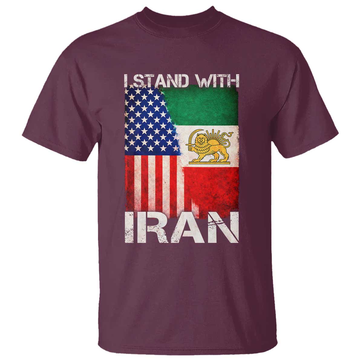 I Stand With Iran T Shirt - Persian American Flag USA Persia Lion And Sun Solidarity Tee TS10 Maroon Print Your Wear