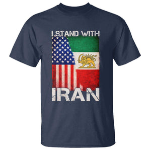 I Stand With Iran T Shirt - Persian American Flag USA Persia Lion And Sun Solidarity Tee TS10 Navy Print Your Wear