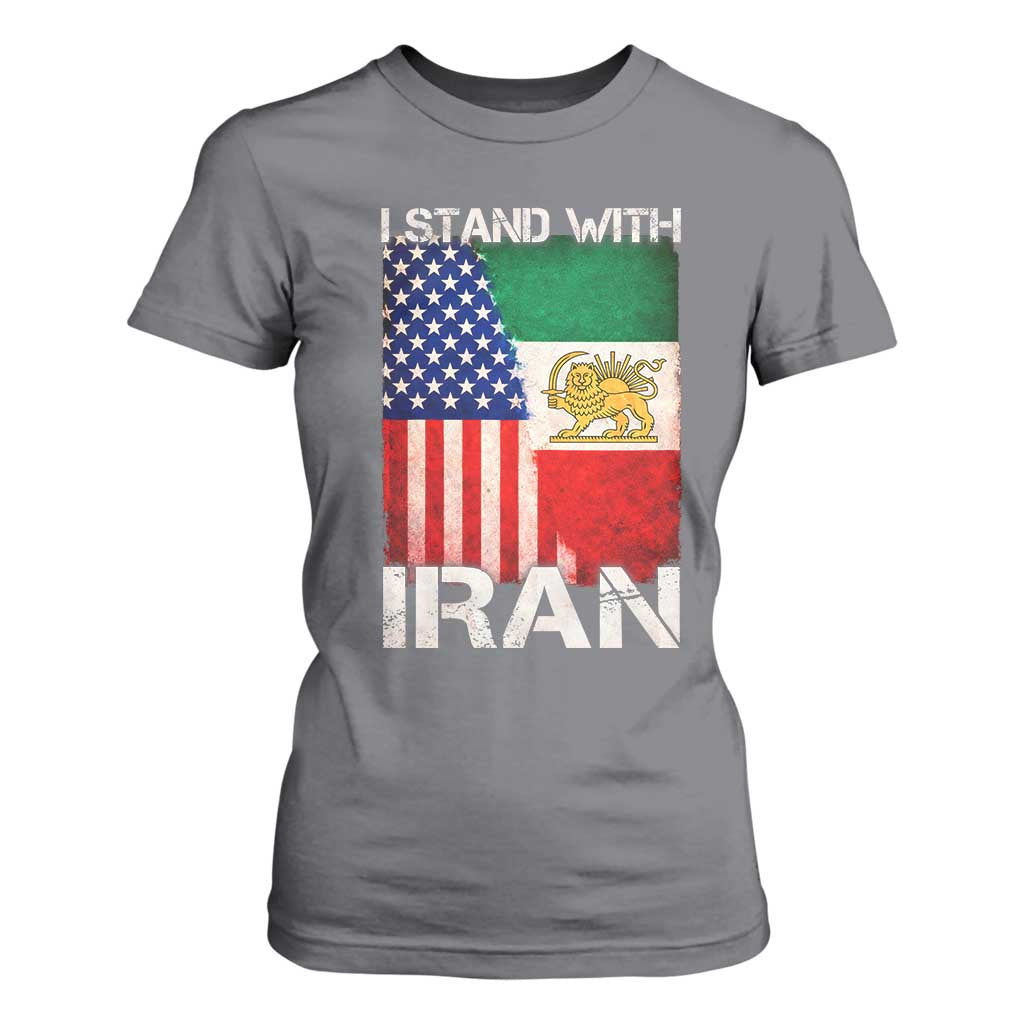 I Stand With Iran T Shirt For Women Persian American Flag USA Persia Lion And Sun Iran TS10 Charcoal Print Your Wear