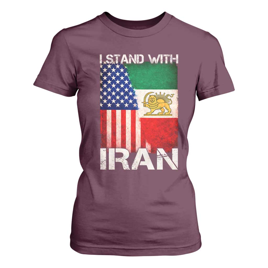 I Stand With Iran T Shirt For Women Persian American Flag USA Persia Lion And Sun Iran TS10 Maroon Print Your Wear