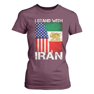 I Stand With Iran T Shirt For Women Persian American Flag USA Persia Lion And Sun Iran TS10 Maroon Print Your Wear