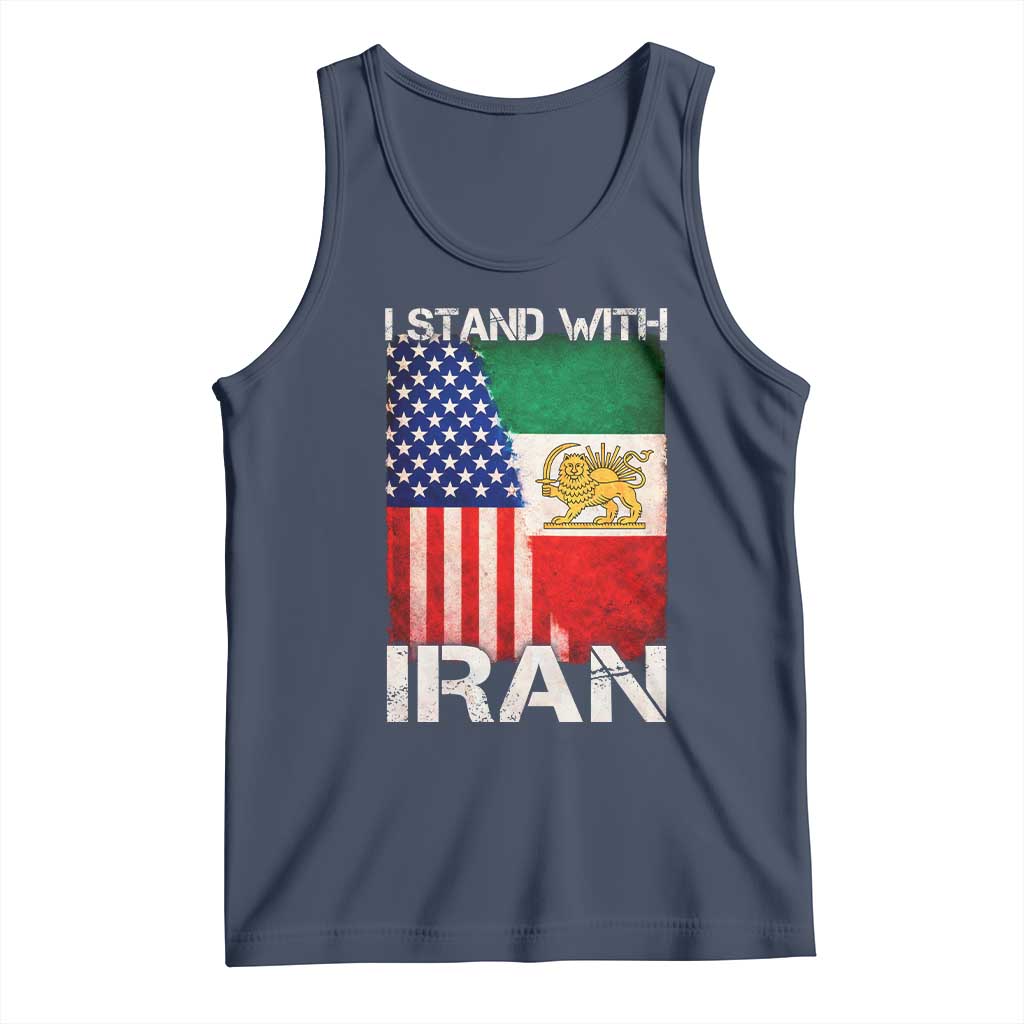 I Stand With Iran Tank Top Persian American Flag USA Persia Lion And Sun Iran TS10 Navy Print Your Wear
