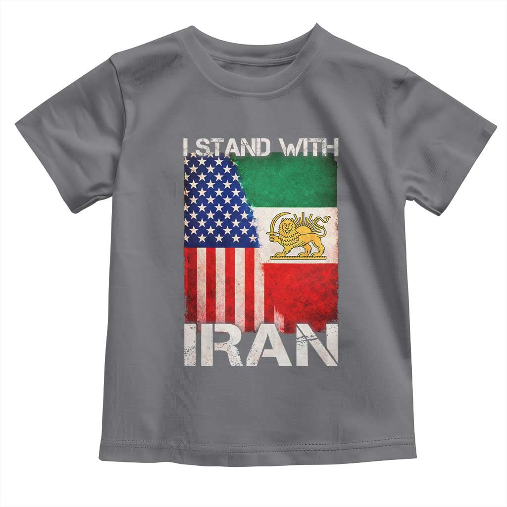 I Stand With Iran Toddler T Shirt Persian American Flag USA Persia Lion And Sun Iran TS10 Charcoal Print Your Wear
