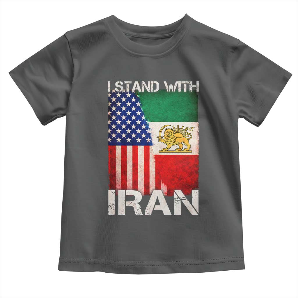 I Stand With Iran Toddler T Shirt Persian American Flag USA Persia Lion And Sun Iran TS10 Dark Heather Print Your Wear