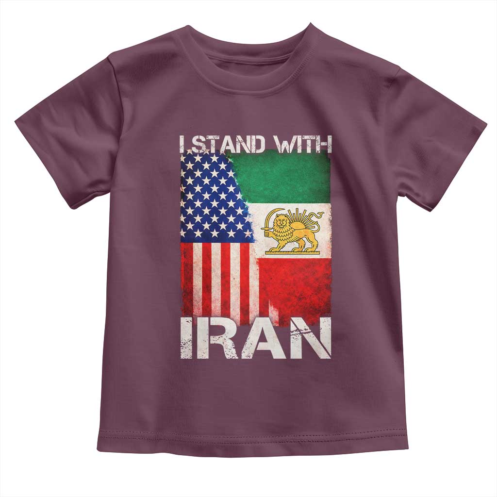 I Stand With Iran Toddler T Shirt Persian American Flag USA Persia Lion And Sun Iran TS10 Maroon Print Your Wear