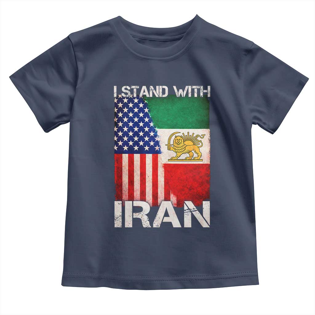 I Stand With Iran Toddler T Shirt Persian American Flag USA Persia Lion And Sun Iran TS10 Navy Print Your Wear