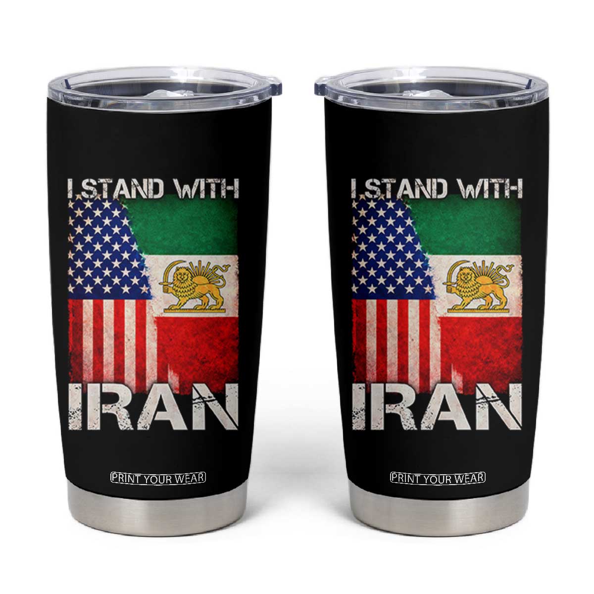 I Stand With Iran Tumbler Cup Persian American Flag USA Persia Lion And Sun Iran TS10 Black Print Your Wear