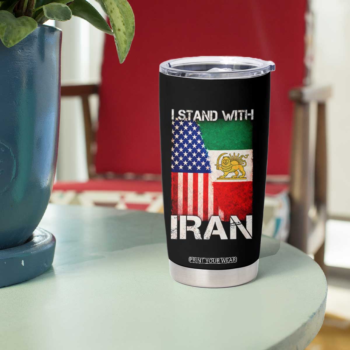 I Stand With Iran Tumbler Cup Persian American Flag USA Persia Lion And Sun Iran TS10 Print Your Wear