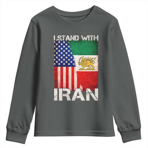 I Stand With Iran Youth Sweatshirt Persian American Flag USA Persia Lion And Sun Iran TS10 Dark Heather Print Your Wear
