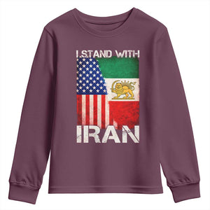 I Stand With Iran Youth Sweatshirt Persian American Flag USA Persia Lion And Sun Iran TS10 Maroon Print Your Wear