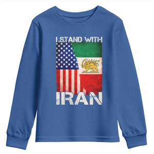 I Stand With Iran Youth Sweatshirt Persian American Flag USA Persia Lion And Sun Iran TS10 Royal Blue Print Your Wear