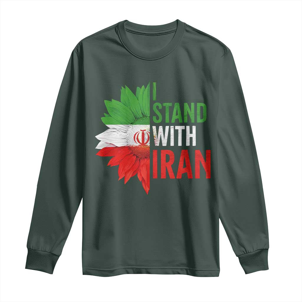 Sunflower Iran Flag Long Sleeve Shirt Persian Freedom I Stand With Iran TS10 Dark Forest Green Print Your Wear
