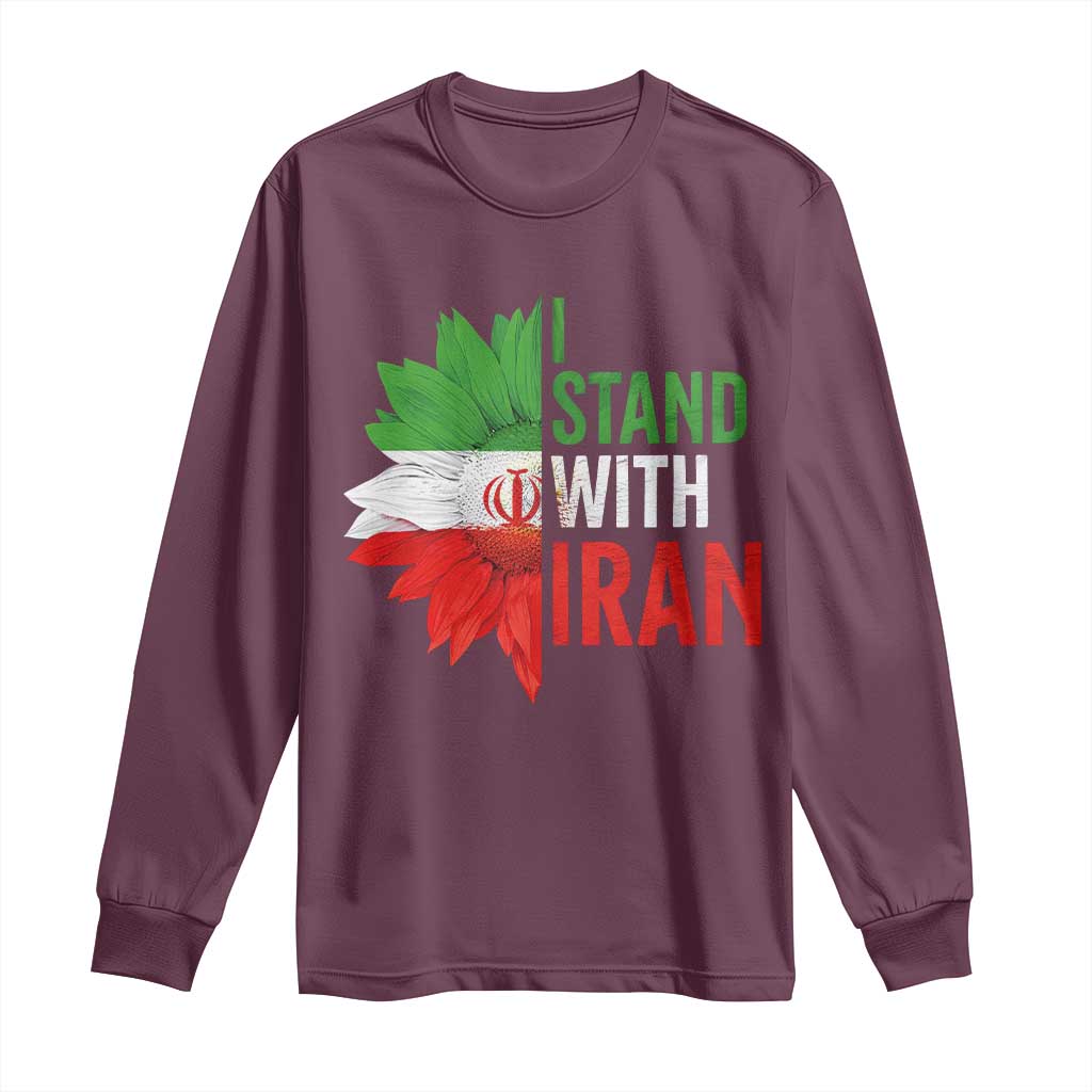 Sunflower Iran Flag Long Sleeve Shirt Persian Freedom I Stand With Iran TS10 Maroon Print Your Wear