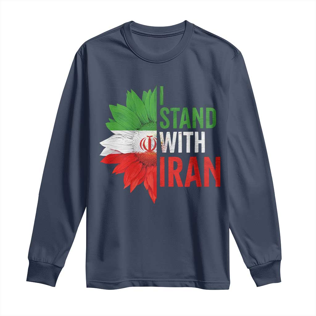 Sunflower Iran Flag Long Sleeve Shirt Persian Freedom I Stand With Iran TS10 Navy Print Your Wear