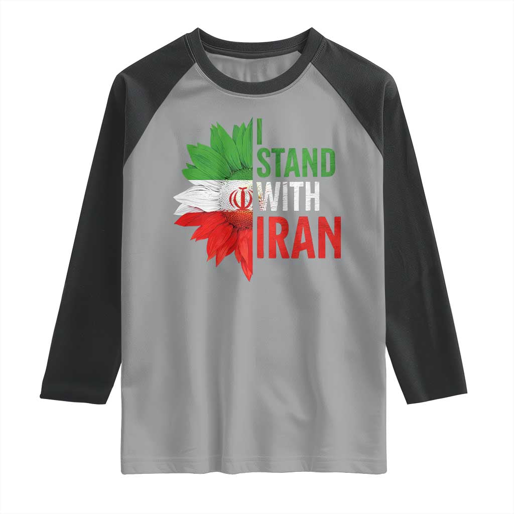 Sunflower Iran Flag Raglan Shirt Persian Freedom I Stand With Iran TS10 Sport Gray Black Print Your Wear