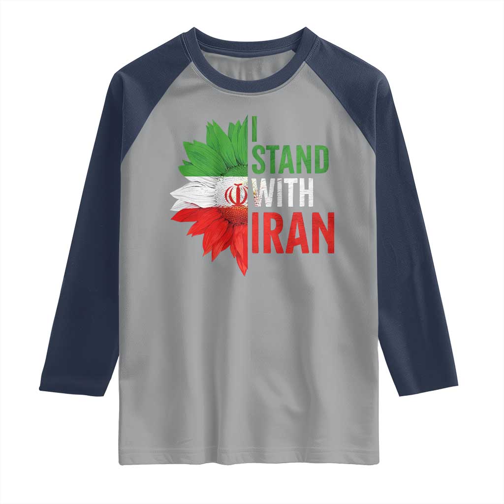 Sunflower Iran Flag Raglan Shirt Persian Freedom I Stand With Iran TS10 Sport Gray Navy Print Your Wear